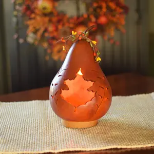 Hand-Crafted Gourd Luminary - Leaf Silhouette - Fall Decor
