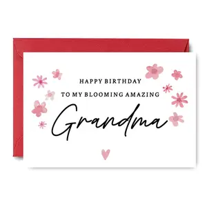 Happy Birthday Grandma Card, Flower Decor Greeting Card with Envelope, Birthday Gift for Grandma, Party Supplies
