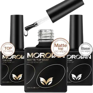 Morovan 3 Counts Base Top Matte Coat Gel No Wipe Shine Set - Soak Off Nail Lamp Long Lasting Nail Polish and Gel for Women Salon DIY