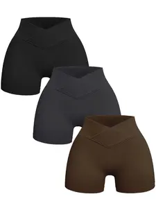 Women's Solid High Waist Ribbed Sports Gym Shorts, Summer Clothes Women Breathable Comfortable Textured High Stretch Seamless Short Leggings, Ladies Sportswear, Gym Clothing