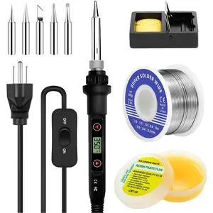 Soldering Iron Kit 80W LCD Adjustable Temperature 180-520°C Electronics Welding Tools On/Off Switch, Solder Wire Flux, 5 Soldering Tips for Jewelry Electric Repairing DIY, 110V US Plug