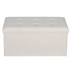 Zeny 30'' White Leather Storage Ottoman Bench Foldable Footrest Padded Seat 350lbs with Ample Hidden Storage Space for Living Room & Bedroom