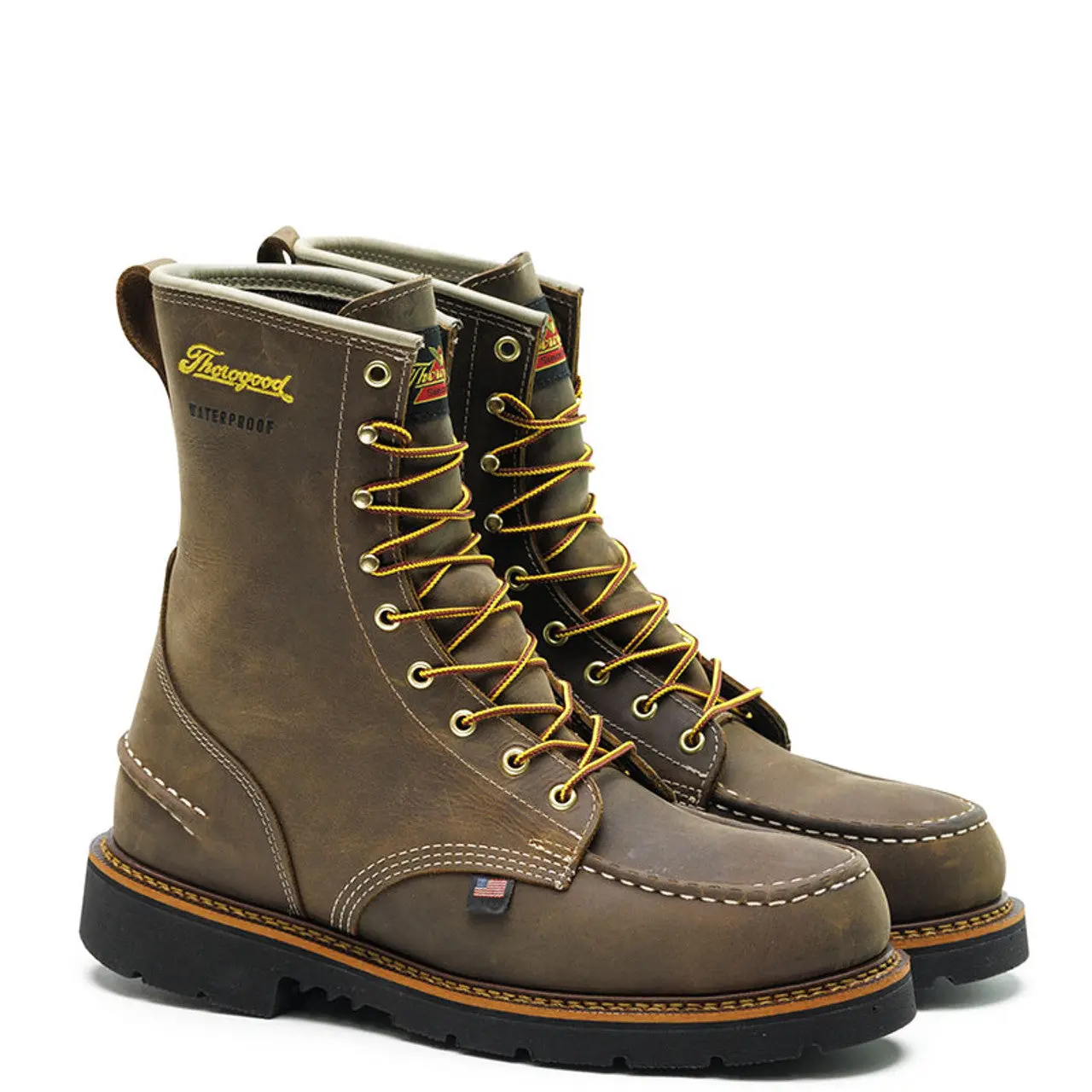 Thorogood Men's 1957 Series 8″ Crazyhorse Leather Waterproof Moc Toe Lace Up Work Boots 814-3890
