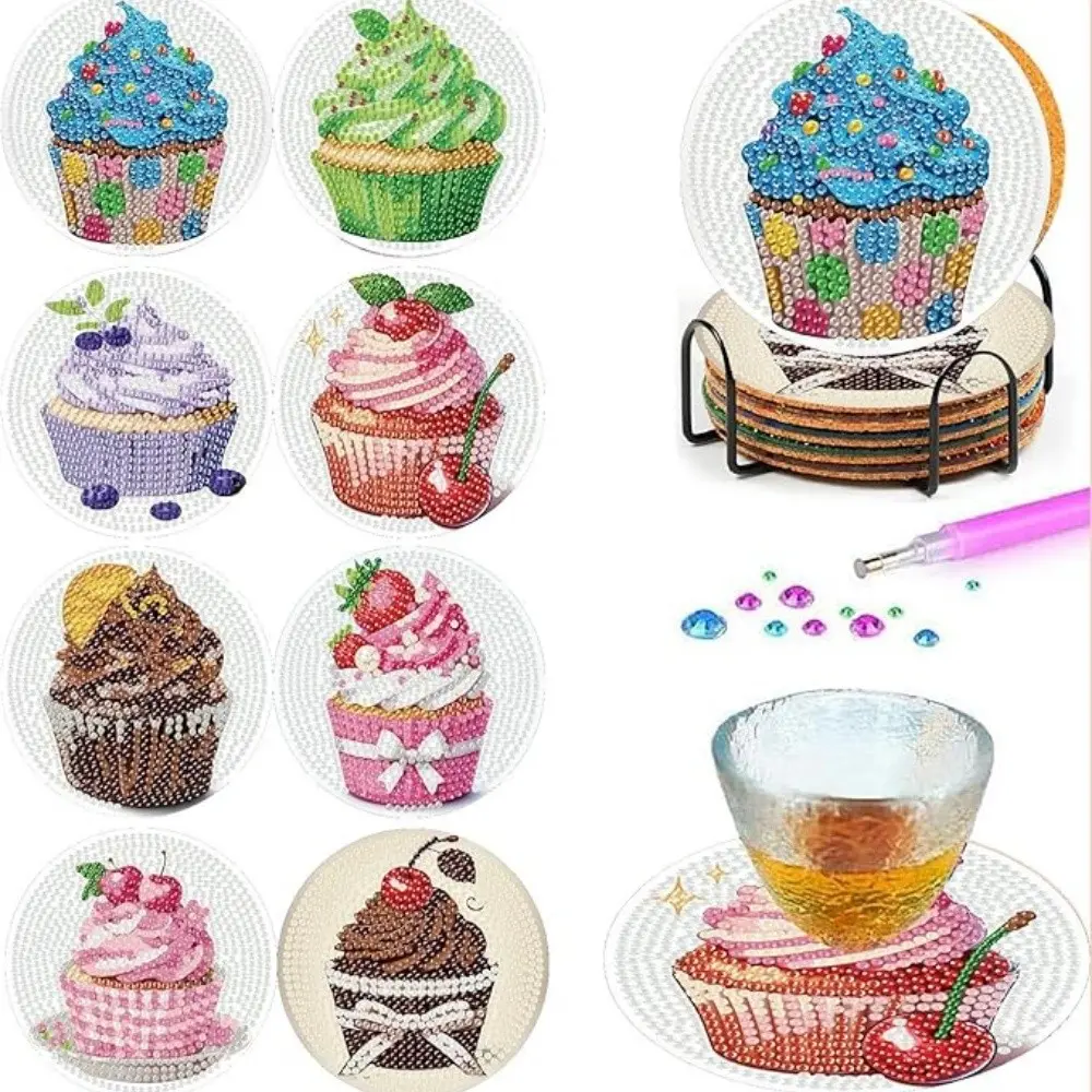 8-piece/set diamond-painted coaster set with beautiful patterns (with stand) - DIY diamond art craft kit for home decoration, suitable for beginners, diamond kit craft supplies, artificial diamond art craft supplies, gift, Diamond Painting Kits