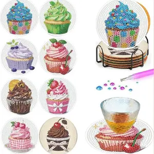 8-piece/set diamond-painted coaster set with beautiful patterns (with stand) - DIY diamond art craft kit for home decoration, suitable for beginners, diamond kit craft supplies, artificial diamond art craft supplies, gift, Diamond Painting Kits