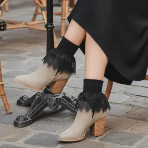SIGNATURE Black Lace Ankle Socks | Wide Ruffle Trim Cuff Socks Made in USA