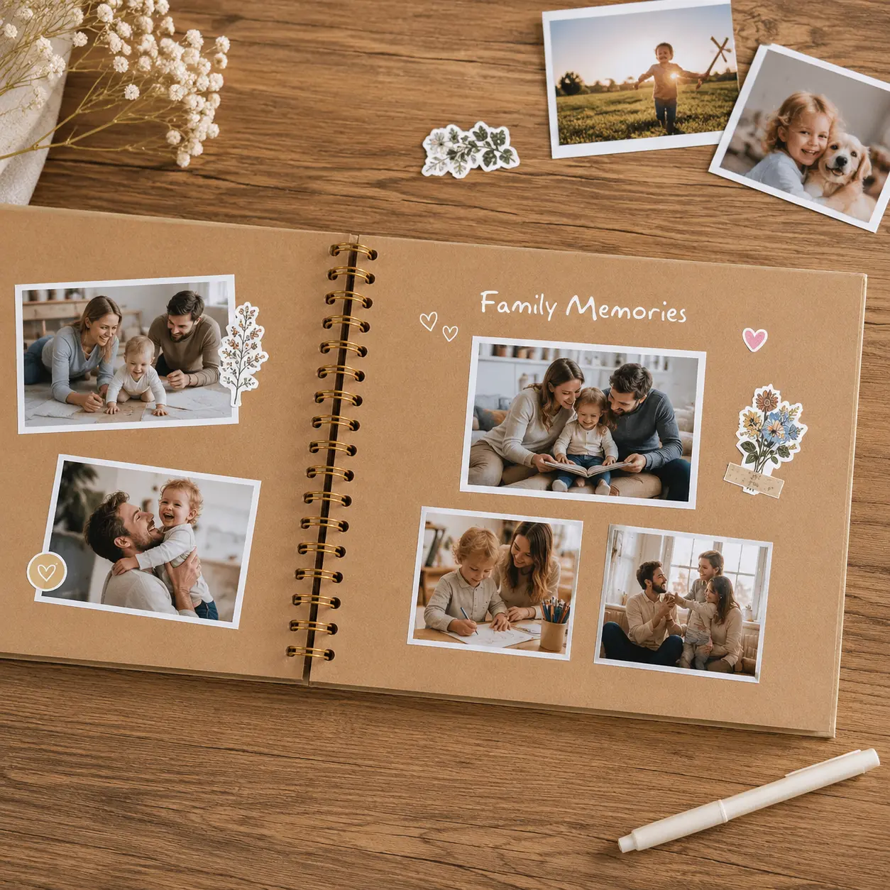 8x8 Hardcover Scrapbook Album, Spiral Bound DIY Memory Book, 40 Blank Kraft Pages for Photos, Collage, Crafts & Keepsakes