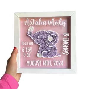 Personalized Baby Keepsake Shadow Box with Rolled Paper Flowers for Unique Baby Memorabilia