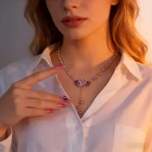 Luxury Purple Swan Necklace Chic Minimalist Elegant Pendant Fashion Statement Jewelry Perfect Accessory for Cheongsam Dress Crystal Sparkling Collarbone Chain