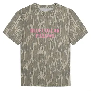 Unisex Blue Collar Pillows MHC Mossy Oak Bottomland Camo Printed Shirt, Stretch Fabric, Streetwear Casual Material Versatile Styling Soft Fabric Edgy