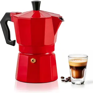 Red 3 Cup Moka Pot Cuban Coffee Maker, Moka Pot for Gas, Electric Stove Top, Classic Italian Coffee Maker, Stovetop Espresso Maker, Camping Pot Makes 3 Espresso Cup 5 Oz