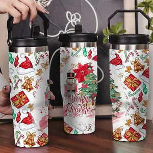 30oz Stainless Steel Insulated Tumbler with Leak-Proof Lid & Portable Handle - Nutcracker Soldier & Christmas Elements pattern,Long-Lasting Hot/Cold Insulation,Perfect for Car,Office,Travel and Christmas Gifts