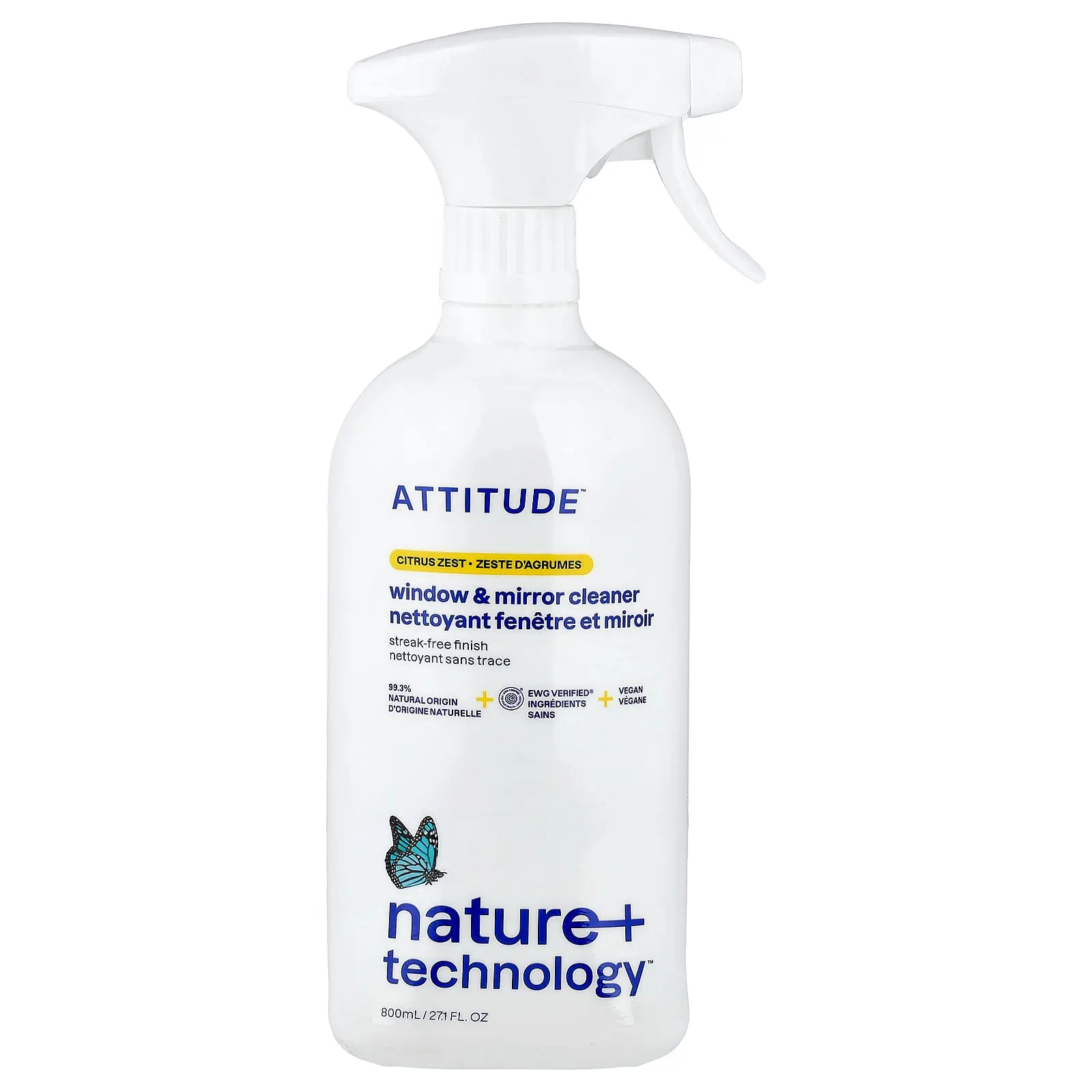 ATTITUDE Window & Mirror Cleaner, Citrus Zest, 27.1 fl oz (800 ml)