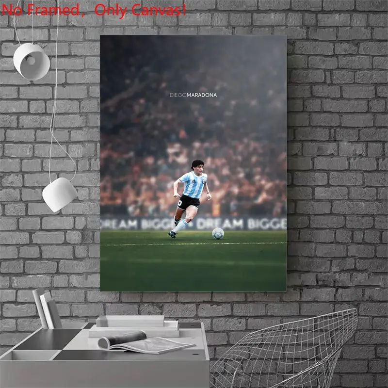 1 piece/set frameless canvas painting print poster, Classic Football player art，Maradona Soccer Action，a perfect gift for football loves, ideal gift for bedroom, living room, dorm hallway, kitchen, mural, wall decoration, room decor