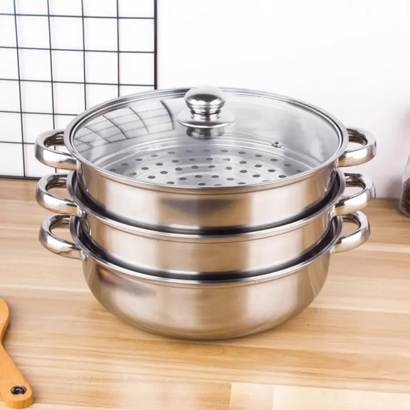 28cm 3-Layer All Stainless Steel High Capacity Food Steamer for Cooking Pot Thickened Multi-Purpose Cookware Induction Cooker Gas Stove Safe for Home Kitchen Cooking Steaming Hot Pot
