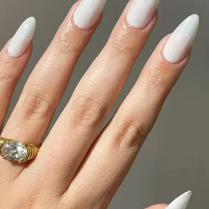 30 Pcs Pure White Glossy Almond Press On Nails, Almond Shape Nails, Minimalist Ins Style, Easy Apply Removable Jelly Glue Set, Non-damaging Waterproof For Office Ladies Daily Commute, Bridal Photoshoot, Dating & Home DIY Manicure