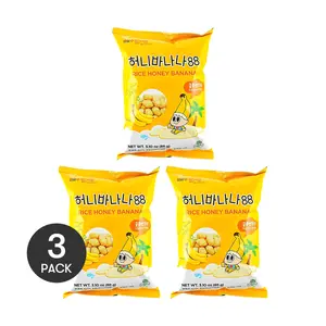 RICEYO 3 Pack Honey Banana Rice Puffs 3.1oz Each - Gluten Free Korean Snack, Crispy Airy, Kid Friendly