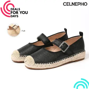 CELNEPHO Mary Jane Flats for Womens Espadrilles Flat Round Toe Adjustable Buckle Strap Easy Slip On Comfy Woven Platform Party Dressy Work Casual Dailywear Elegant Ballerina Ballet Shoes Deals For You Days