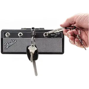 Licensed Fender Jack Rack- guitar amp key holder, includes 4 guitar plug keychains and 1 wall mounting kit. Quick and easy installation.Durable Iconic Sturdy Decor Metal Shelves