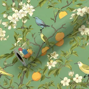 1 Roll 17.5 Inch Wide Vintage Chinese Floral Bird Peel and Stick Wallpaper, Easy DIY Self Adhesive Wall Decal, Removable Waterproof Contact Paper for Kitchen Cabinet Furniture Renovation