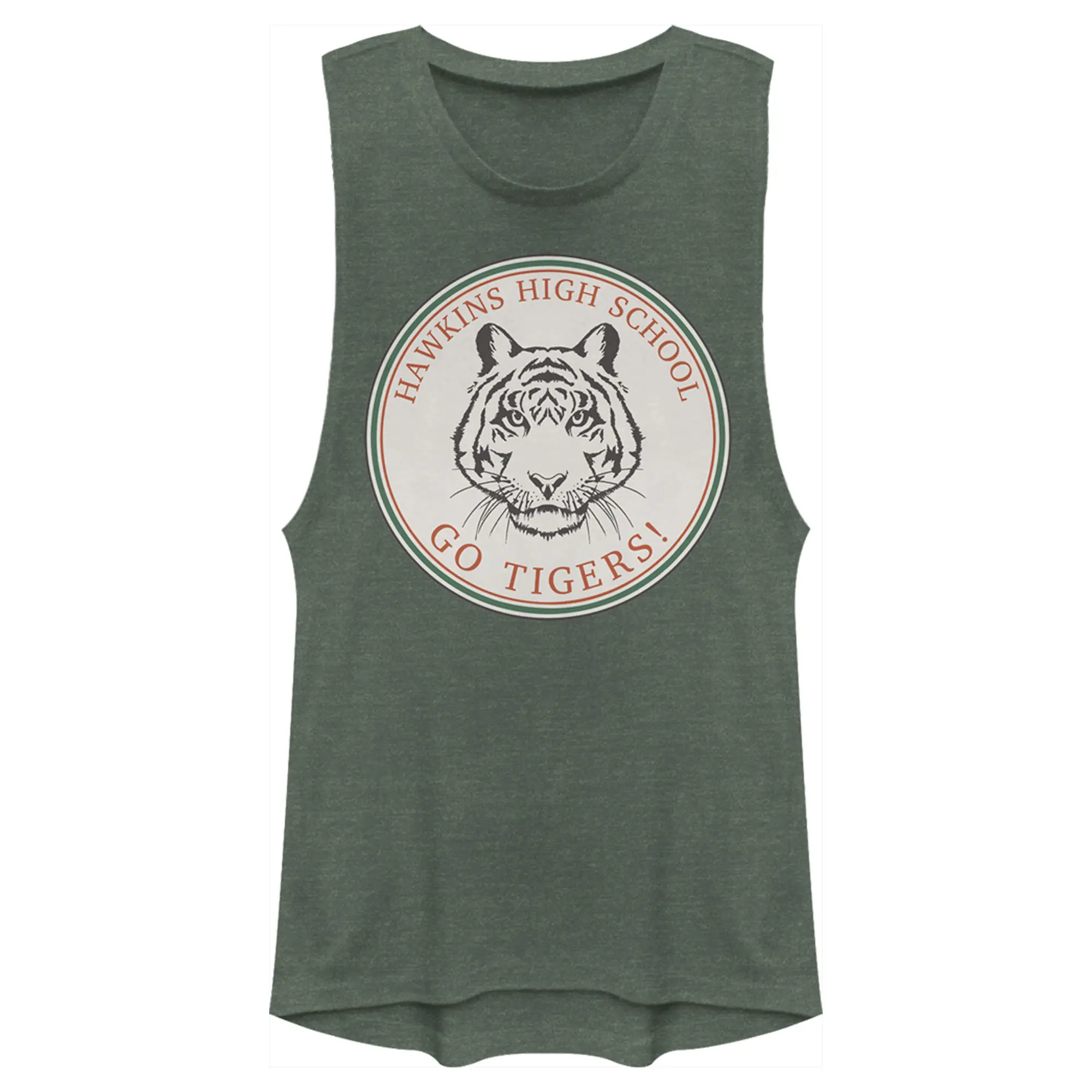 Juniors Womens Stranger Things Hawkins High School Go Tigers Festival Muscle Tee