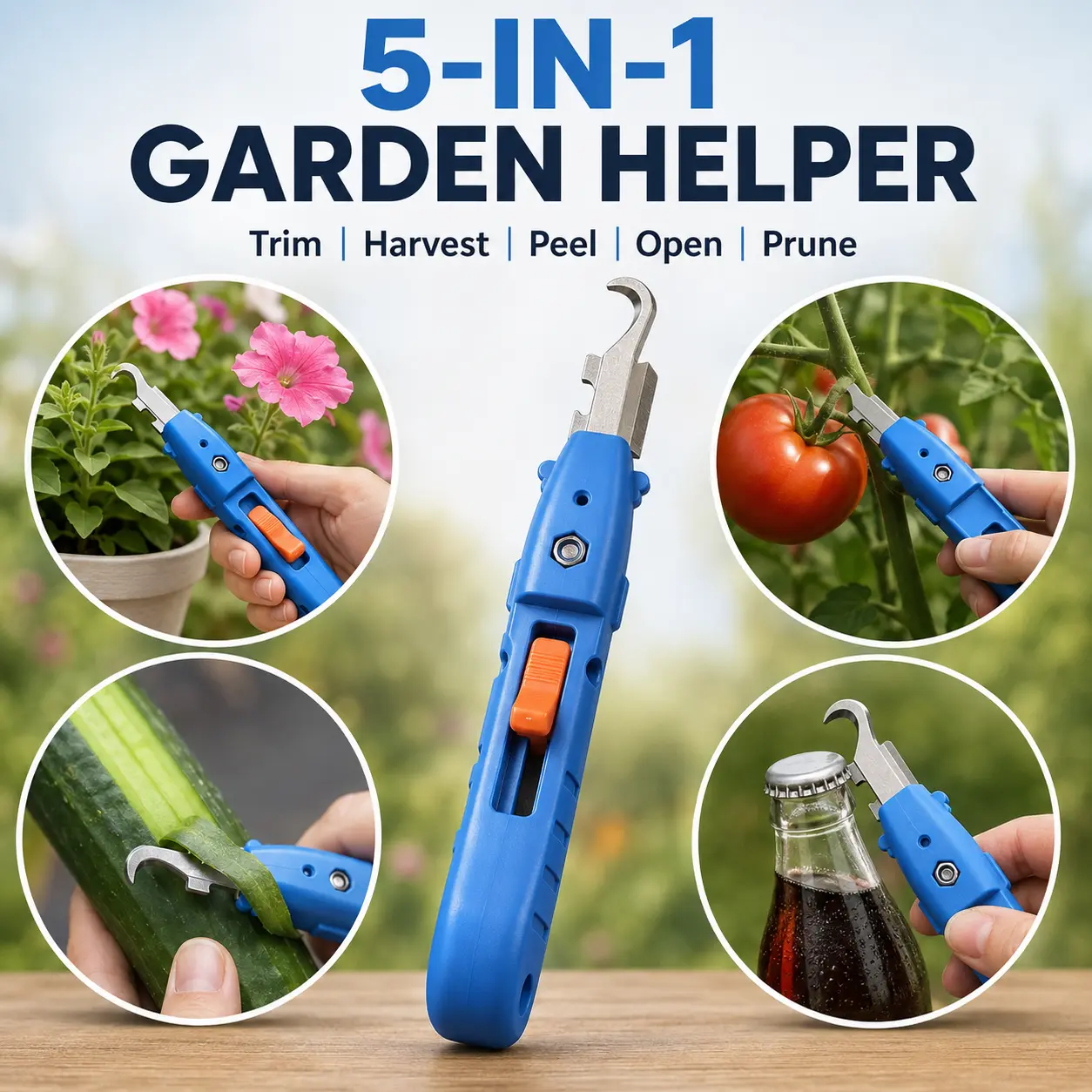 5-in-1 Garden Multi-Tool Set, Garden Cutting Tool Pruners for Gardening – Fruit Picking, Plant Trimming, Vegetable Peeling, Bottle Opener