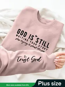 [Plus Size] Letter Print Round Neck Sweatshirt, Casual Long Sleeve Pullover for Women, Women's Clothing for Fall & Winter, Womenswear, Tops