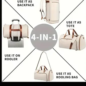 Convertible Carry On Travel Duffel Bag with Detachable Hanging Suit Bag, Garment Backpack Bags For Travel, Luggage Dress Bag With Shoulder And Backpack Straps For Men Women