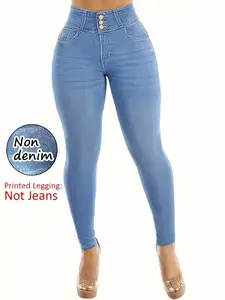 Women's Printed Leggings, High Waist, Non-Denim Fabric, Tight-Fitting Casual Pants, Comfortable & Stylish Bottoms for Daily Wear