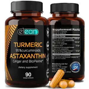 ELEAN Turmeric, Astaxanthin 12mg, Ginger & Black Pepper Blend for Joint Health, Knee and Muscle Comfort, Eye and Skin Support, Immune Support and Gut Health. 90 Capsules 30 Days Supply. Gluten Free GMO-Free Supplement Healthcare