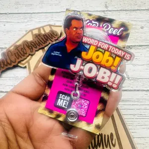 Word For Today Is JOB J-O-B Sparkly Glitter Retractable Badge Reel Cute Acrylic ID Holder For Nurse Teacher Office Staff Funny Gift