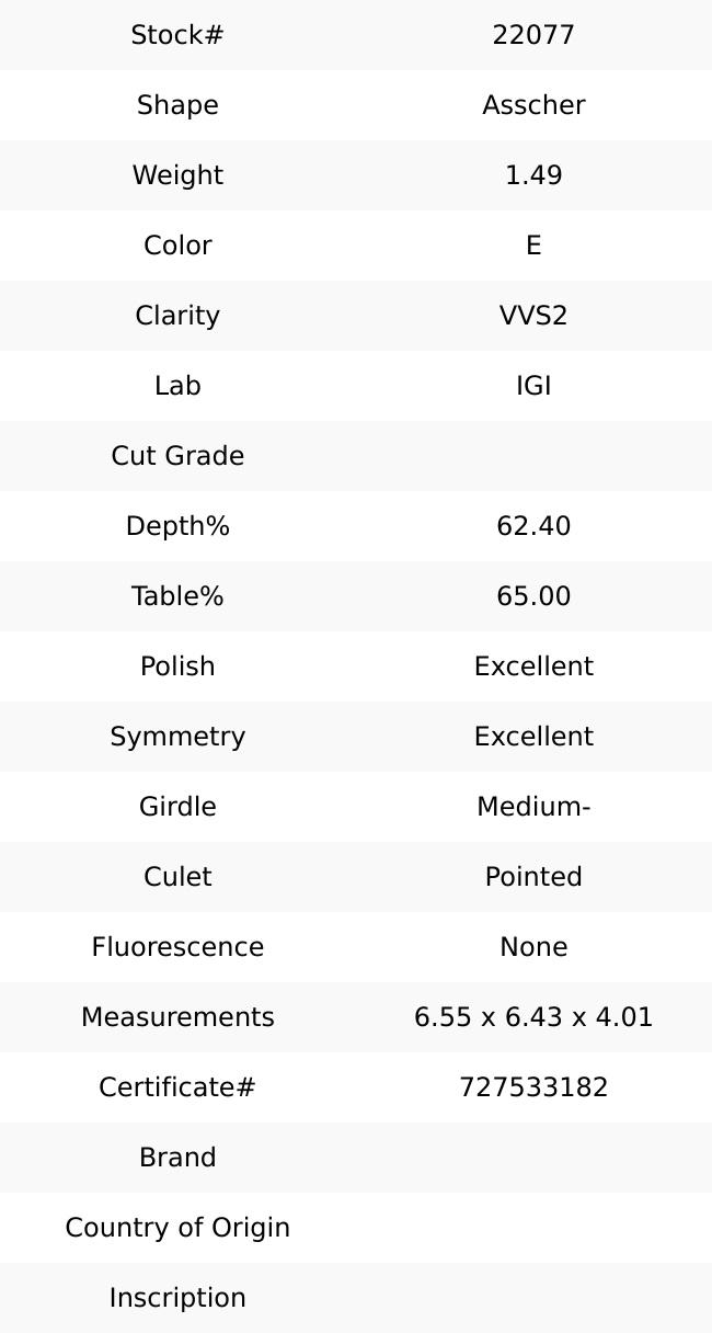 1.49ct E VVS2 Asscher