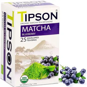 Tipson Organic Matcha Tea Infusions (Matcha Blueberry Flavor)- Gluten free, non GMO-25 Premium Tea Bags (Pack of 1) Natural Beverage