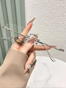 Unisex Rectangle Rimless Eyeglasses, Trendy Casual Anti-blue Light Eyeglasses for Everyday Use, Fashion Accessories for Outdoor Activities, Stylish Protective Glasses