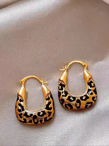 Women's Leopard Print U-Shaped Earrings, Leopard Print Jewelry, Casual Style, All-Season Wear, Unique Design, Lightweight Luxury Feel, Perfect Gift Idea, Statement Earrings