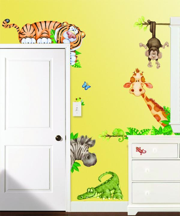 212 MAIN In the Jungle Animal Theme Super Jumbo Shapes Applique Wall Stickers - Smooth, Removable, Decorative Wall Decals, Safe for Home Room Decor Supplies