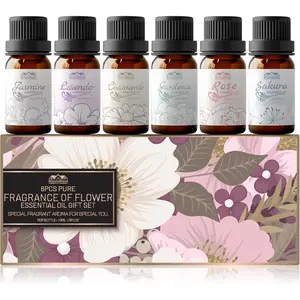 6 Pack Aromatherapy Essential Oils Set Diffuser for Home Care Lavender Jasmine Rose Chamomile Sakura Gardenia Fragrance of Spring Flower Essential Oil Gift Set for Candle Making 10ML Healthcare Healthy