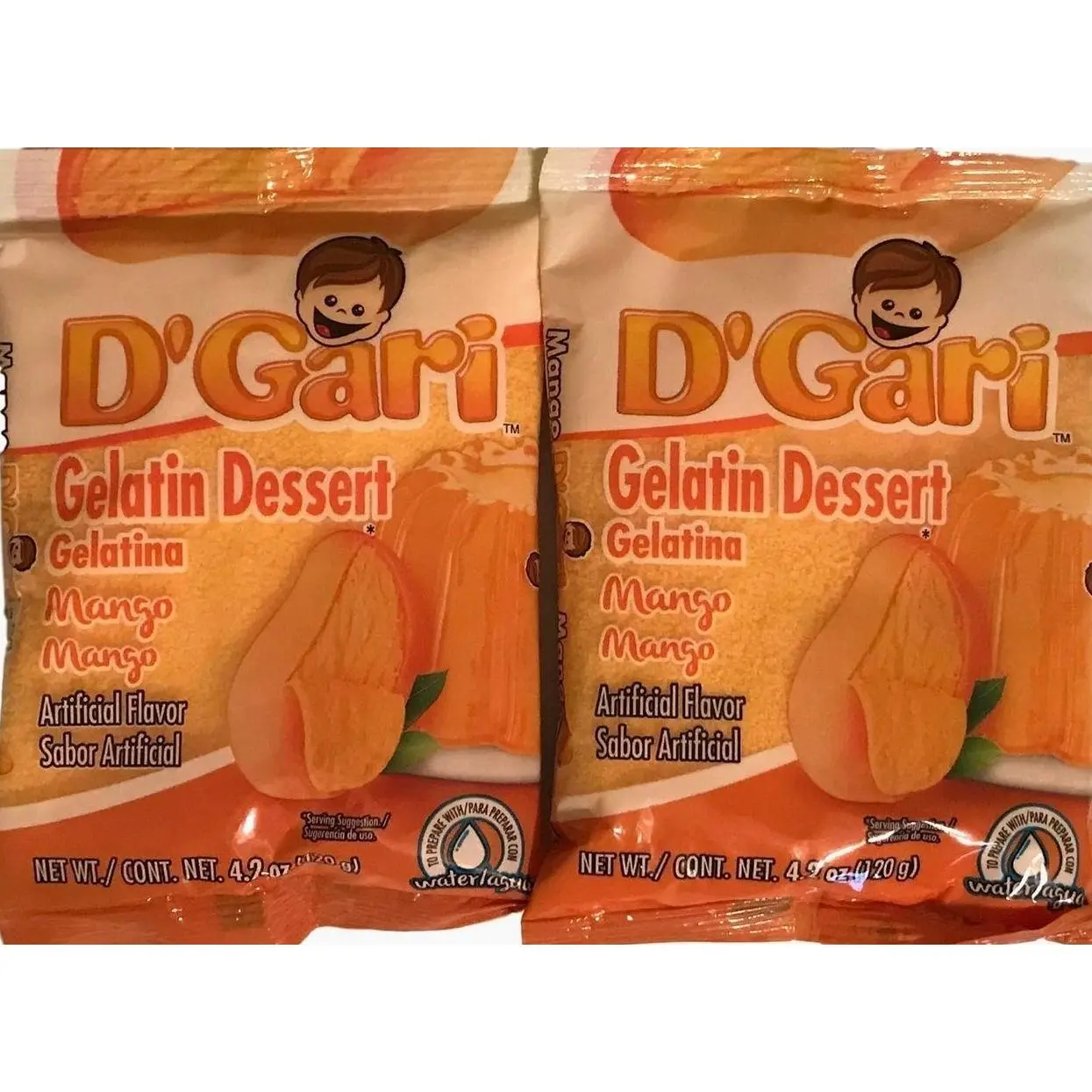 D Gari Pack of 2 Mango Gelatin 4.2oz, Prepare with Water, Quick Snacks, Mango Dessert, Gelatin, Mix, Mexico, Powder