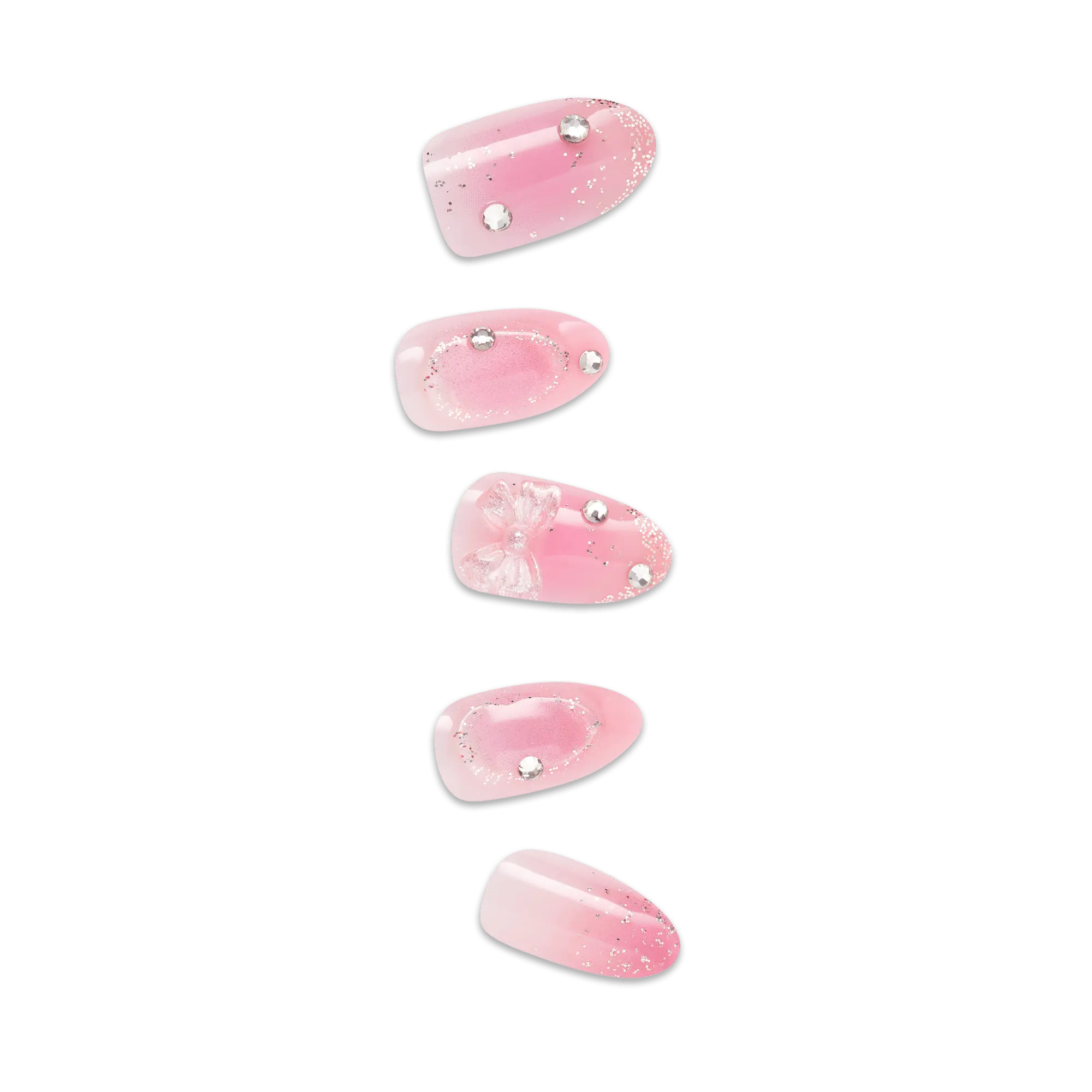 Impress Design Premium No Glue Fake Press On Nails - Venus | 3D & Jewel Design,  Pink, Medium, Almond, Manicure