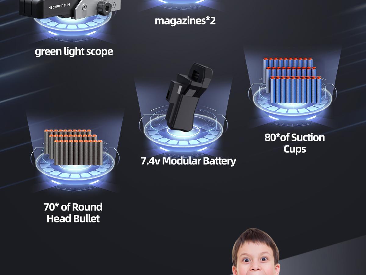 SOFITEN Phasr N, 7.4V Full-Auto High Speed Toy Foam Dart Blaster set with Tactical Vest / 2 style Darts / Scopes / Modular Battery / Extended Magazine(*18) Ideal Toy Gun for nerf guns fans;For boys girls 8+ Gift / outdoorfun/ birthday / valentine gift