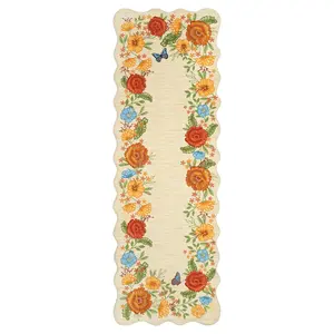 2 x 6 ft Low Pile Weave Polyester Fiber Runner Rug, Yellow Rectangular Botanical Floral Motif, Machine Washable for High Traffic Laundry/Bathroom, Minimalist Home Decor