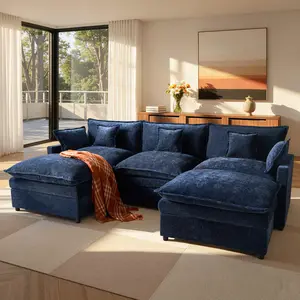 OOSWIFT 108-Inch Oatmeal U-Shaped Modern Large Modular Sectional Sofa Cloud Sofa, Comfortable Chenille Deep Seat Sofa Bed (with 5 Throw Pillows), for Living Room, Bedroom, Apartment, 5-Seater