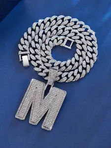 1PC Double Layer Initials Letter Pendant Iced Out 13MM Cuban chain Hip Hop Necklace For Men Women Chain Name Necklace Jewelry