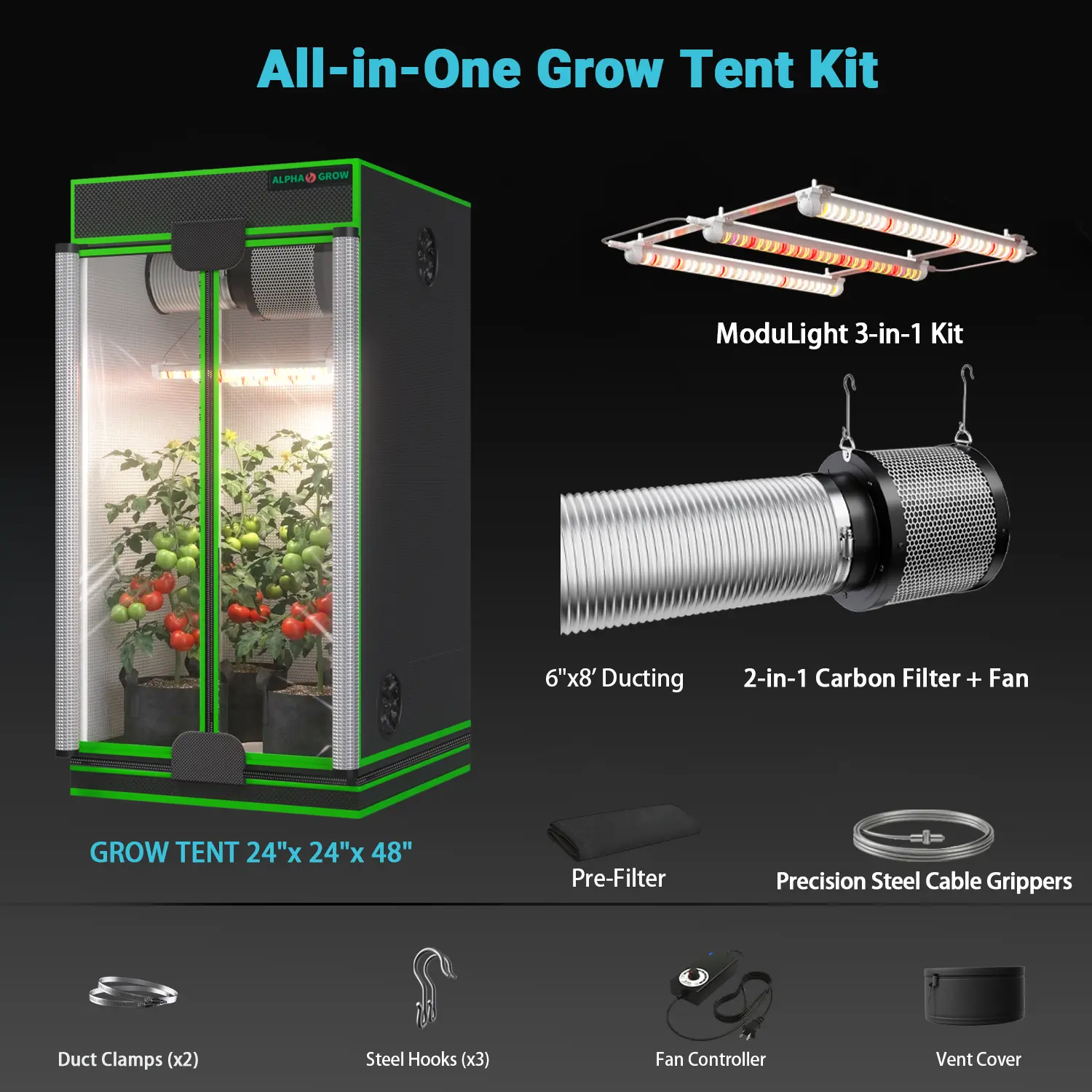 2x2 1800D Tent+6'' 2-in-1 Kit
