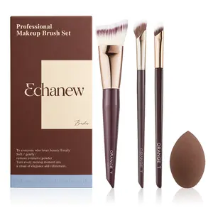 ECHANEW 4Pcs Makeup Brush Set - Professional Stippling Contour Brush, Nose Shading & Precision Defining Brushes with 1 Beauty Blender Sponge - Soft Synthetic Face Sculpting Kit tiktokshopspringglowup