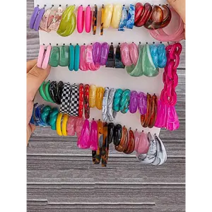 Mixed Vibrant Colors Striking Earrings Set, Fashionable Acrylic Resin Earrings for Women & Girls, Trendy All-match & Exquisite Jewelry for Birthday Gift