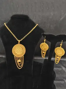 Women's Elegant Copper Jewelry Set Necklace Earrings Pendant Arabic Letter Design Metal Chain, Fashion Accessory for All Seasons