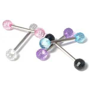 5pc Bulk Pack Faceted Acrylic Disco Balls Tongue Rings 14g Tounge Body Jewelry