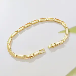 14K Gold Plated Bamboo Link Bracelet Sleek Polished Rectangle Chain Design Minimalist Elegant Women's Jewelry Versatile for Daily Work Party Wear Ideal Gift for Birthday Valentine's Day Mother's Day