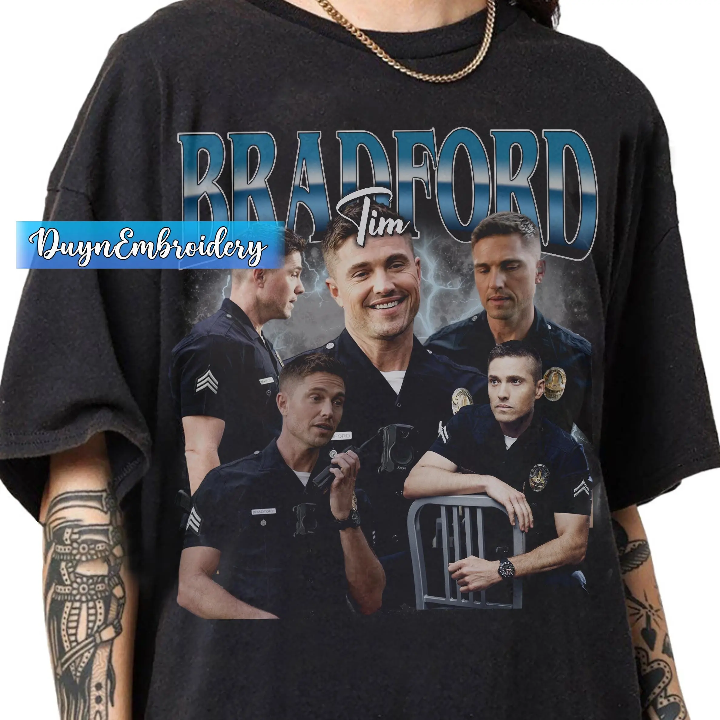 Men's 90s Vintage Classic Graphic Print Cotton T-Shirt - Short-Sleeve, Round Neck, Fitted, Cute, Tear Label Fabric, Casual The Rookie Tim Bradford Menswear Gift Top, Preppy, Retro